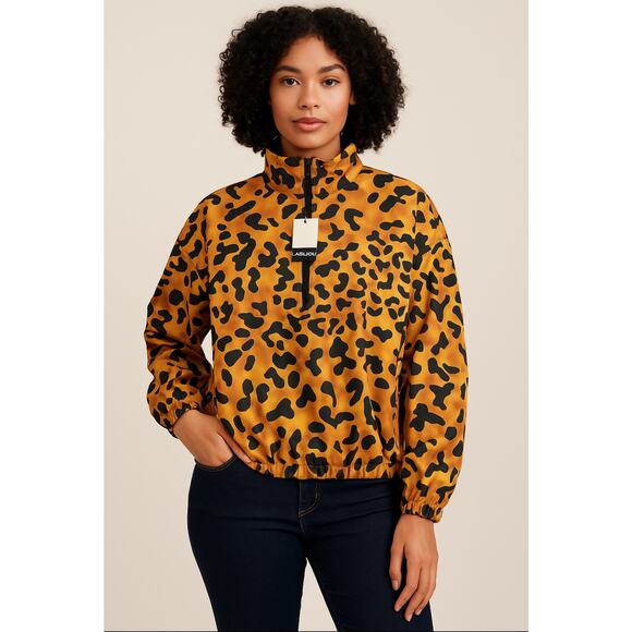 La Bijou Leopard Print Windbreaker Jacket NWT Women M Pullover Lightweight - Picture 1 of 12
